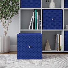 (1, Royal Blue) Foldable Woven Fabric Storage Cube Box Drawer Insert Basket with Handle