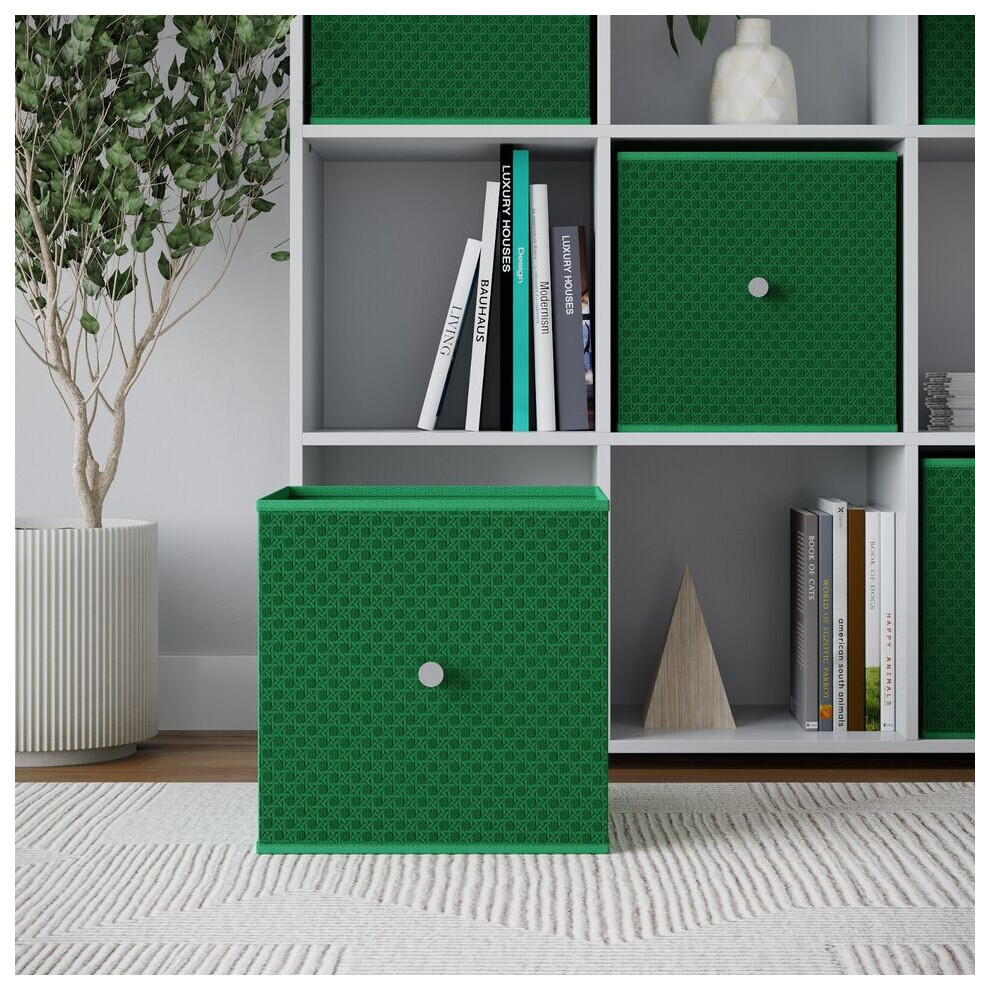 (1, Green) Foldable Woven Fabric Storage Cube Box Drawer Insert Basket with Handle