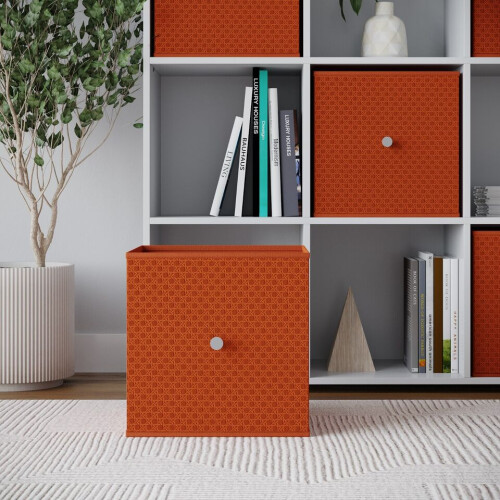 URBN Living (1, Orange) Foldable Woven Fabric Storage Cube Box Drawer Insert Basket with Handle