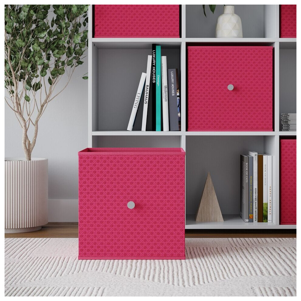 (1, Fuschia) Foldable Woven Fabric Storage Cube Box Drawer Insert Basket with Handle