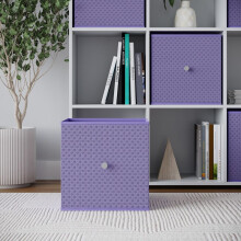 (1, Lilac) Foldable Woven Fabric Storage Cube Box Drawer Insert Basket with Handle