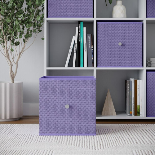 URBN Living (1, Lilac) Foldable Woven Fabric Storage Cube Box Drawer Insert Basket with Handle