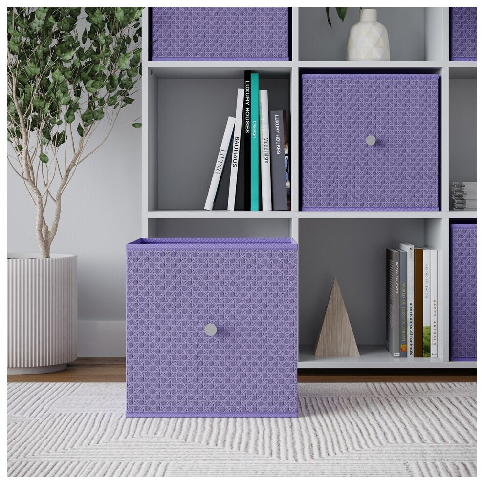 (1, Lilac) Foldable Woven Fabric Storage Cube Box Drawer Insert Basket with Handle