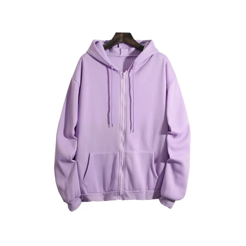 (Purple, 2XL=UK SIZE 16) Women Long Sleeve Plain Hoodie Tops Ladies Casual Baggy Zip Up Hooded Sweatshirt