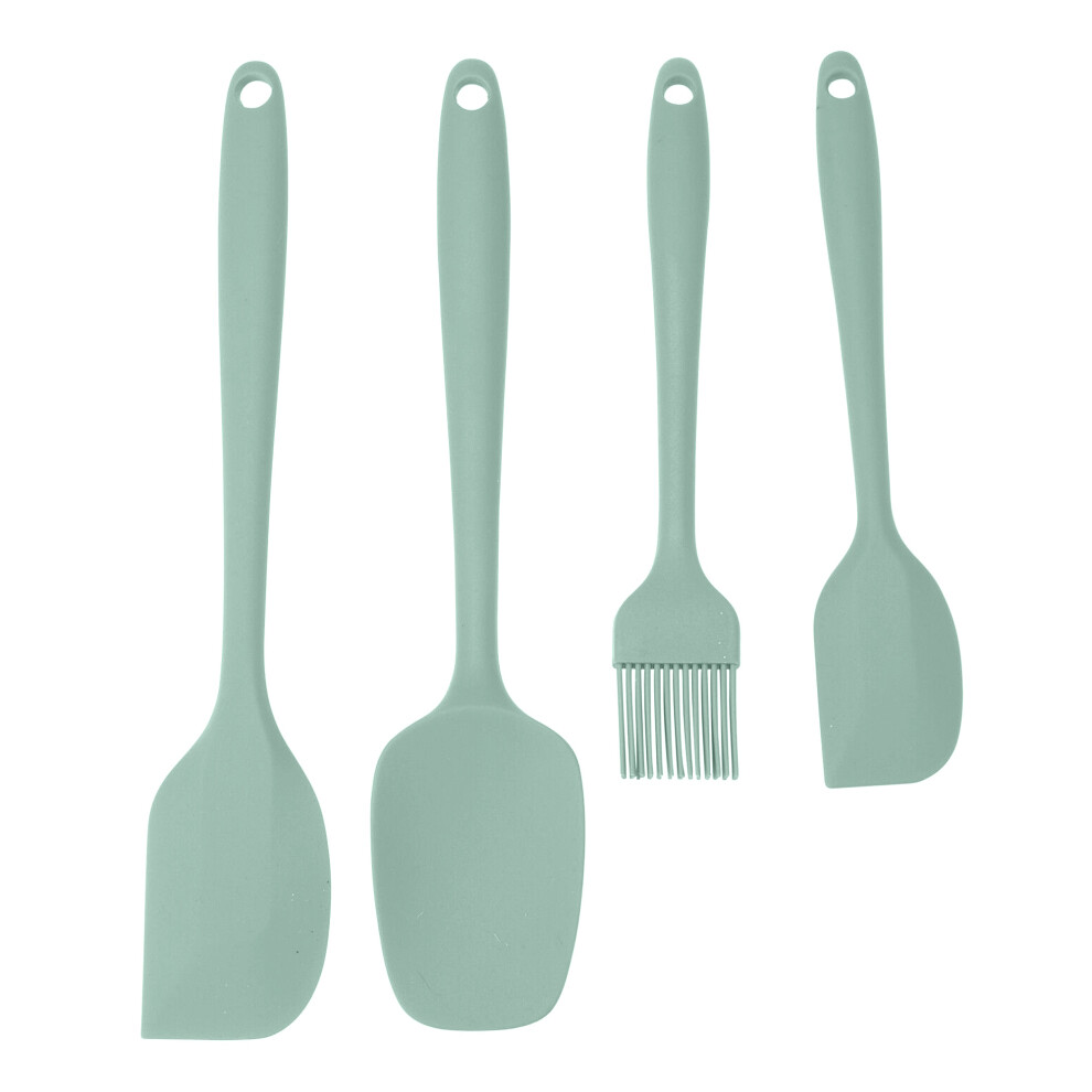 (Green) 4Pcs Silicone Kitchen Utensils Set Cooking Baking Tools Spatula Spoon Brush