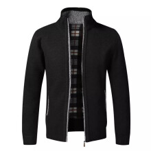 (Black, Tag XL=UK L) Mens Fleece Lined Cable Knitted Zip Up Cardigan Warm Winter Jumper Outerwear