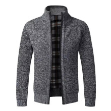 (Dark Grey, Tag 2XL=UK XL) Mens Fleece Lined Cable Knitted Zip Up Cardigan Warm Winter Jumper Outerwear