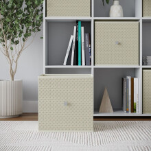 (1, Beige) Foldable Woven Fabric Storage Cube Box Drawer Insert Basket with Handle