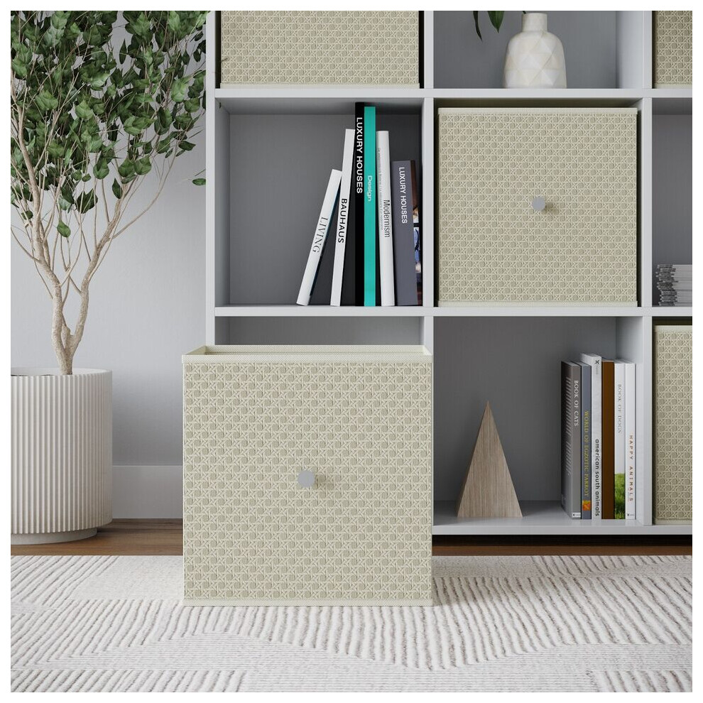 (1, Beige) Foldable Woven Fabric Storage Cube Box Drawer Insert Basket with Handle