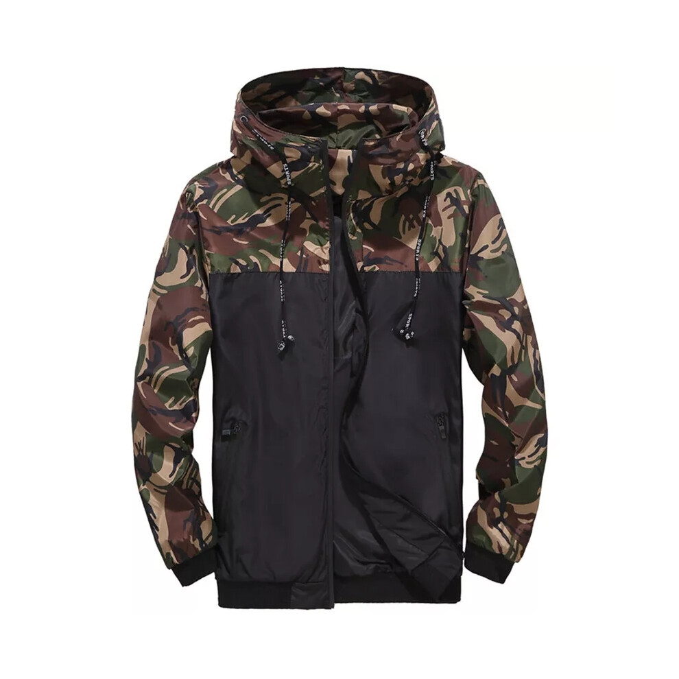 (Green, Tag Size 5XL=UK SIZE 4XL) Mens Camo Windproof Waterproof Coat Hooded Zipper Jacket Outwear Plus Size M-6XL