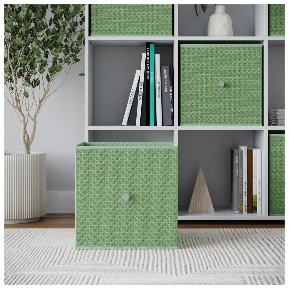 (1, Pastel Green) Foldable Woven Fabric Storage Cube Box Drawer Insert Basket with Handle