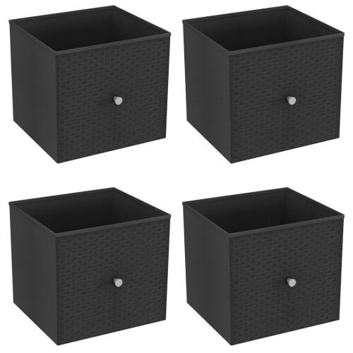 URBN Living (4, Black) Foldable Woven Fabric Storage Cube Box Drawer Insert Basket with Handle