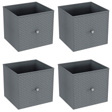 (4, LIght Grey) Foldable Woven Fabric Storage Cube Box Drawer Insert Basket with Handle