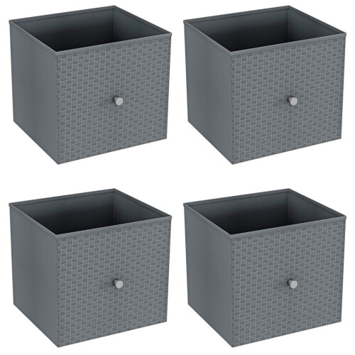 URBN Living (4, LIght Grey) Foldable Woven Fabric Storage Cube Box Drawer Insert Basket with Handle