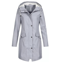 (Grey, L=UK16) Womens Waterproof Raincoat Ladies Outdoor Wind Rain Forest Jacket Plus Size Coat