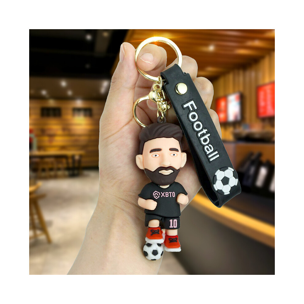 (Black) Lionel Messi Cartoon Star Keychain Cute Bag Car Pendant Ornament Doll Gift