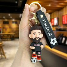 (Black) Messi Lionel Cartoon Star Keychain Cute Bag Car Pendant Ornament Doll Gift