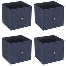 (4, Navy Blue) Foldable Woven Fabric Storage Cube Box Drawer Insert Basket with Handle