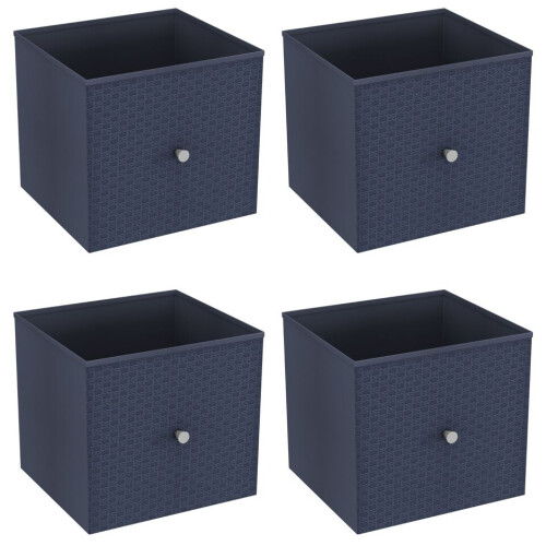 URBN Living (4, Navy Blue) Foldable Woven Fabric Storage Cube Box Drawer Insert Basket with Handle