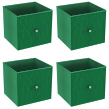 (4, Green) Foldable Woven Fabric Storage Cube Box Drawer Insert Basket with Handle