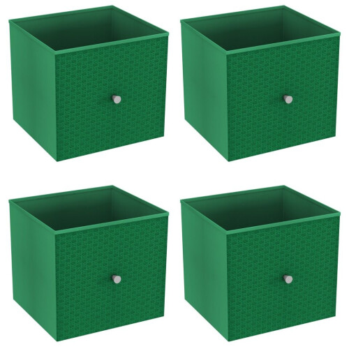 URBN Living (4, Green) Foldable Woven Fabric Storage Cube Box Drawer Insert Basket with Handle