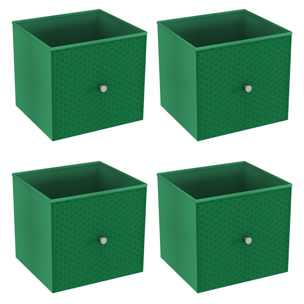 (4, Green) Foldable Woven Fabric Storage Cube Box Drawer Insert Basket with Handle