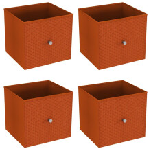 (4, Orange) Foldable Woven Fabric Storage Cube Box Drawer Insert Basket with Handle