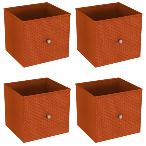 URBN Living (4, Orange) Foldable Woven Fabric Storage Cube Box Drawer Insert Basket with Handle