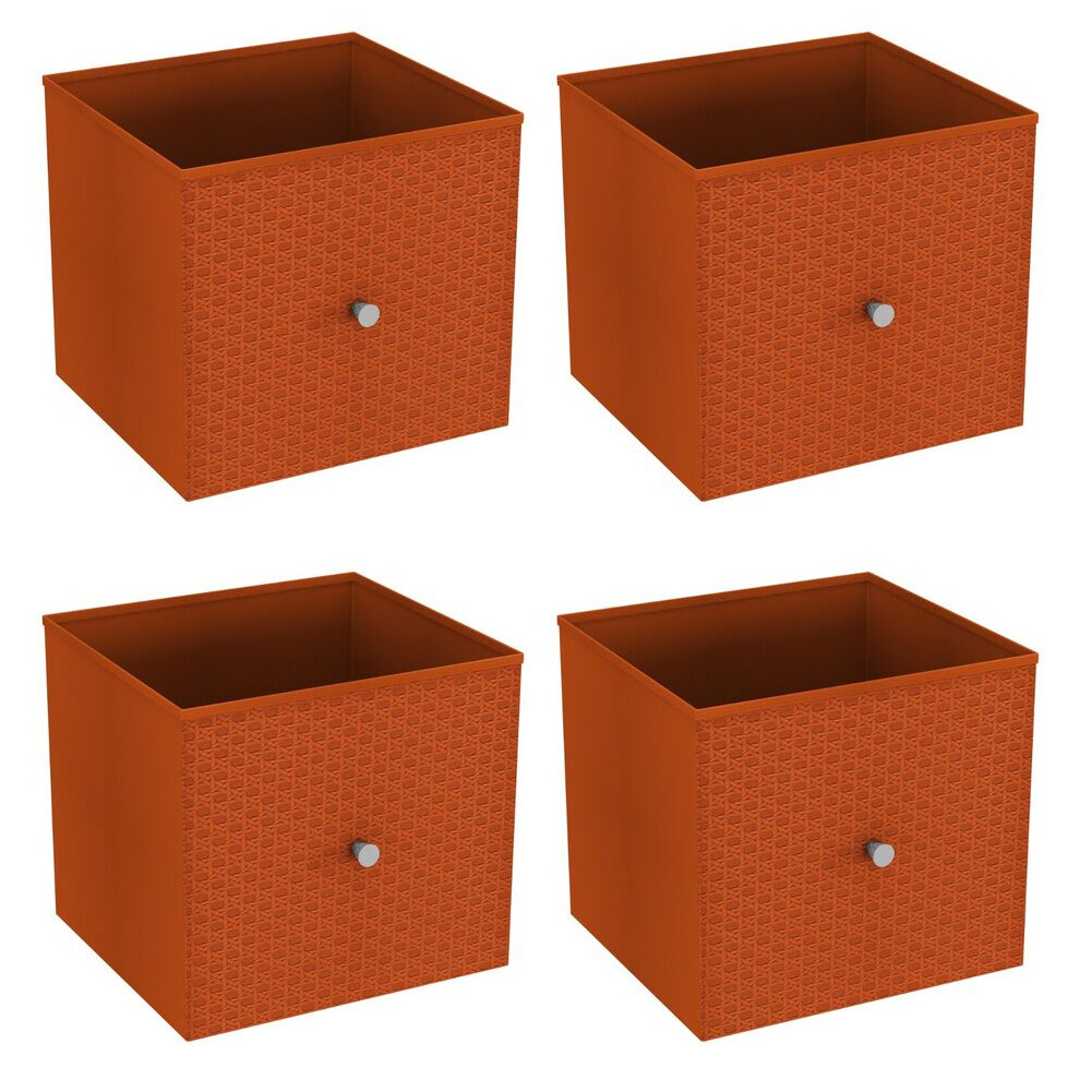 (4, Orange) Foldable Woven Fabric Storage Cube Box Drawer Insert Basket with Handle