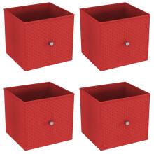 (4, Red) Foldable Woven Fabric Storage Cube Box Drawer Insert Basket with Handle