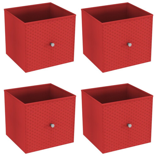 URBN Living (4, Red) Foldable Woven Fabric Storage Cube Box Drawer Insert Basket with Handle