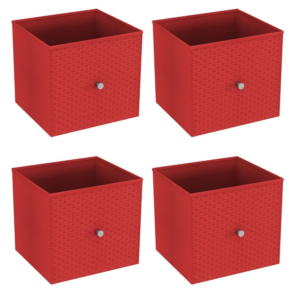 Urbn Living Red (4, ) Foldable Woven Fabric Storage Cube Box Drawer Insert Basket With Handle Size 4