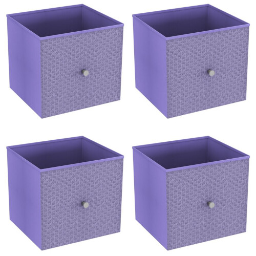 URBN Living (4, Lilac) Foldable Woven Fabric Storage Cube Box Drawer Insert Basket with Handle