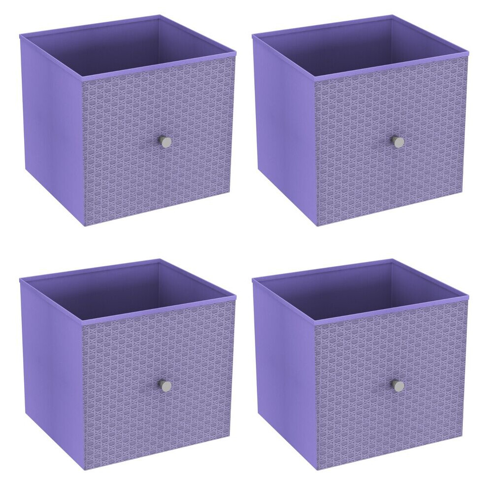 (4, Lilac) Foldable Woven Fabric Storage Cube Box Drawer Insert Basket with Handle