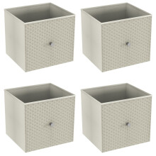 (4, Beige) Foldable Woven Fabric Storage Cube Box Drawer Insert Basket with Handle