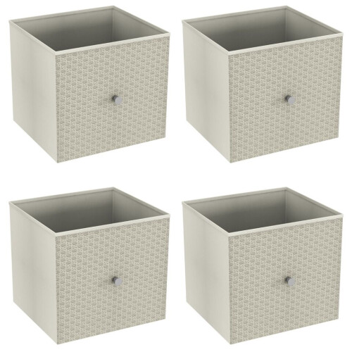 URBN Living (4, Beige) Foldable Woven Fabric Storage Cube Box Drawer Insert Basket with Handle