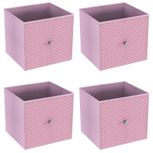 (4, Pastel Pink) Foldable Woven Fabric Storage Cube Box Drawer Insert Basket with Handle