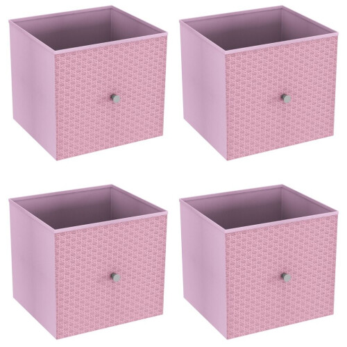 URBN Living (4, Pastel Pink) Foldable Woven Fabric Storage Cube Box Drawer Insert Basket with Handle