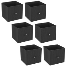 (6, Black) Foldable Woven Fabric Storage Cube Box Drawer Insert Basket with Handle