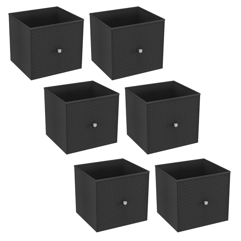 (6, Black) Foldable Woven Fabric Storage Cube Box Drawer Insert Basket with Handle