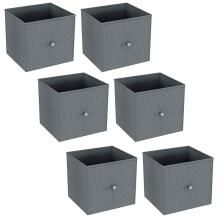 (6, LIght Grey) Foldable Woven Fabric Storage Cube Box Drawer Insert Basket with Handle