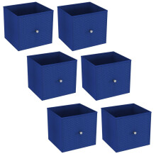 (6, Royal Blue) Foldable Woven Fabric Storage Cube Box Drawer Insert Basket with Handle