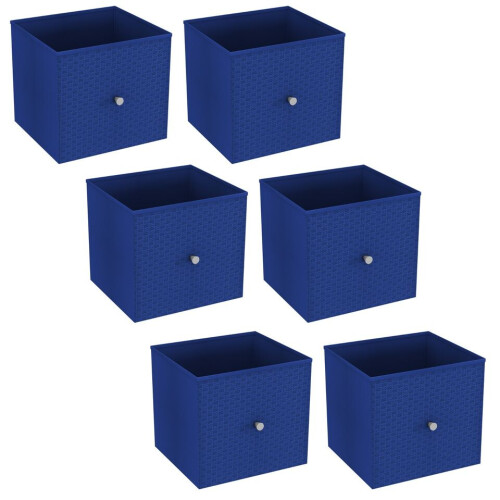 URBN Living (6, Royal Blue) Foldable Woven Fabric Storage Cube Box Drawer Insert Basket with Handle
