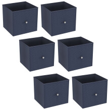 (6, Navy Blue) Foldable Woven Fabric Storage Cube Box Drawer Insert Basket with Handle
