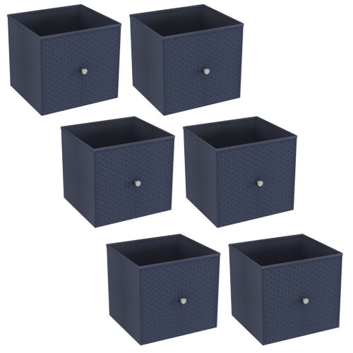 URBN Living (6, Navy Blue) Foldable Woven Fabric Storage Cube Box Drawer Insert Basket with Handle