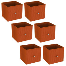 (6, Orange) Foldable Woven Fabric Storage Cube Box Drawer Insert Basket with Handle