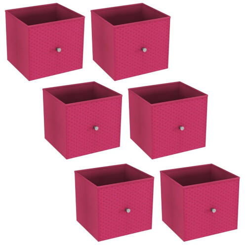 URBN Living (6, Fuschia) Foldable Woven Fabric Storage Cube Box Drawer Insert Basket with Handle