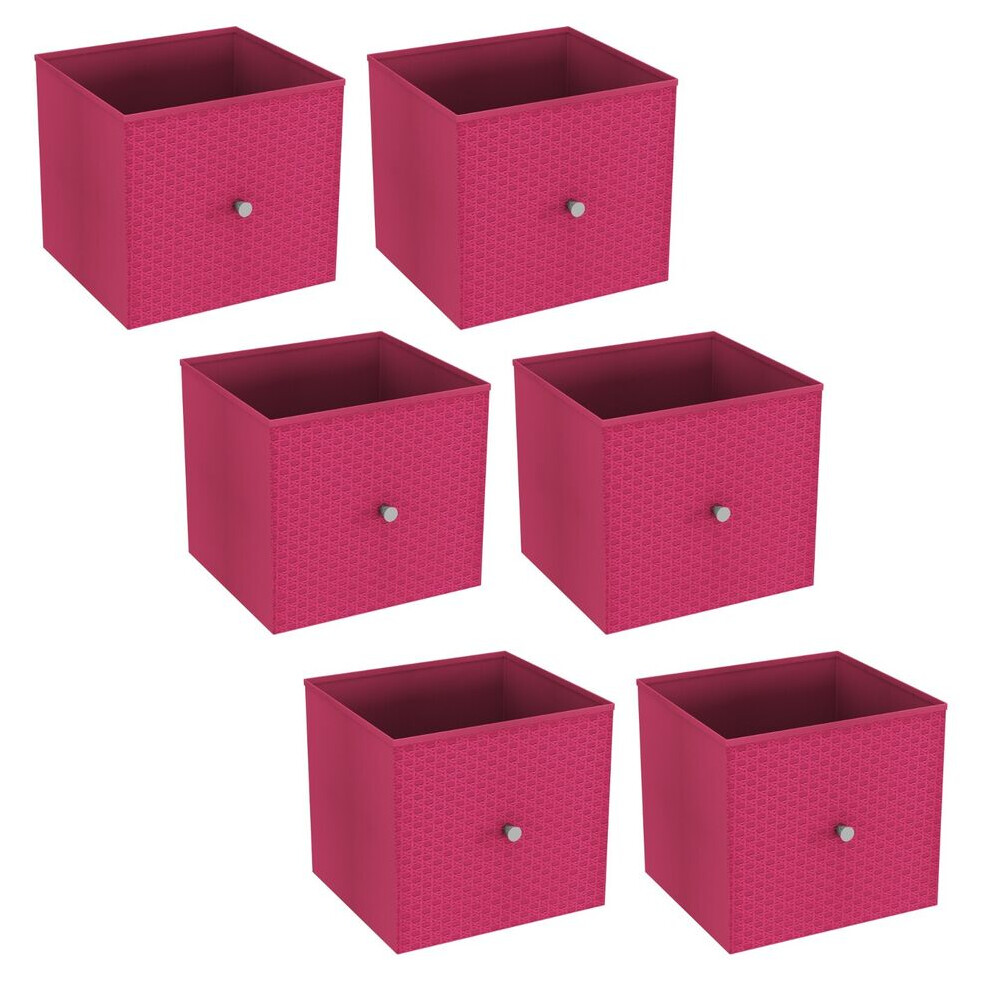 (6, Fuschia) Foldable Woven Fabric Storage Cube Box Drawer Insert Basket with Handle