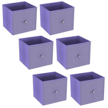 (6, Lilac) Foldable Woven Fabric Storage Cube Box Drawer Insert Basket with Handle