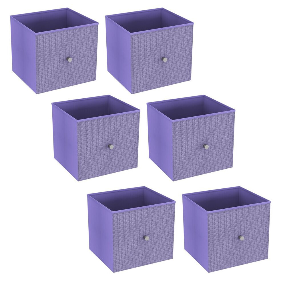 (6, Lilac) Foldable Woven Fabric Storage Cube Box Drawer Insert Basket with Handle